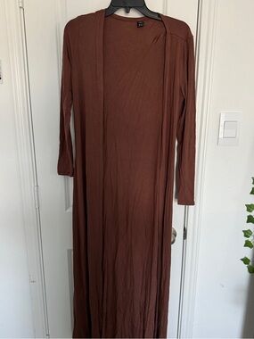SHEIN Brown Open-Front Maxi Cardigan